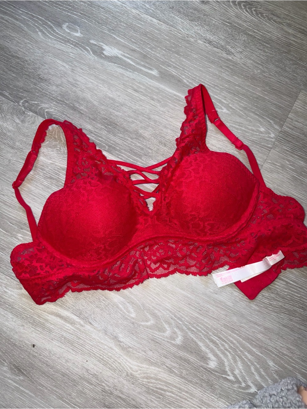PINK Victoria's Secret Red Lace Push-Up Bralette